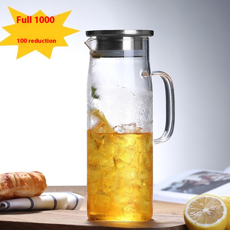 Thickened Cold Water Kettle With Handle Simple High Borosilicate Glass Large Capacity Straight Pot Glass Cold Water Kettle