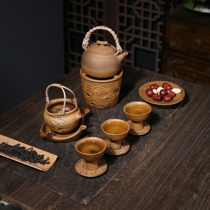 Soy Sauce Glaze Old Rock Mud Ceramic Teapot Alcohol Stove Teapot Outdoor Camping Stove Tea Candle Warm Tea Stove