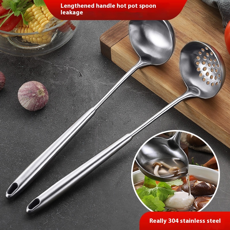 304 Stainless Steel Soup Spoon Household Long Handle Drinking Soup Spoon Large Guide Mouth Soup Hot Pot Spoon Small Colander Porridge Spoon