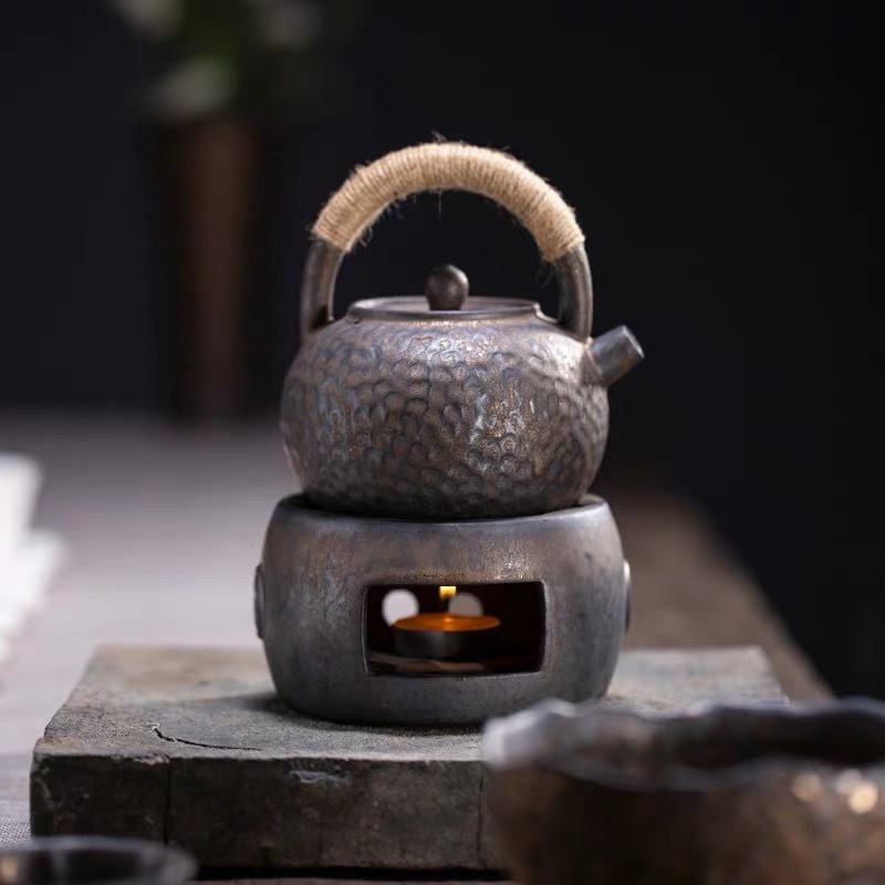 Retro Gilded Teapot Japanese Style Handle Pot With Tea Warmer Tea Stove Teapot Combination Home Teapot Kettle