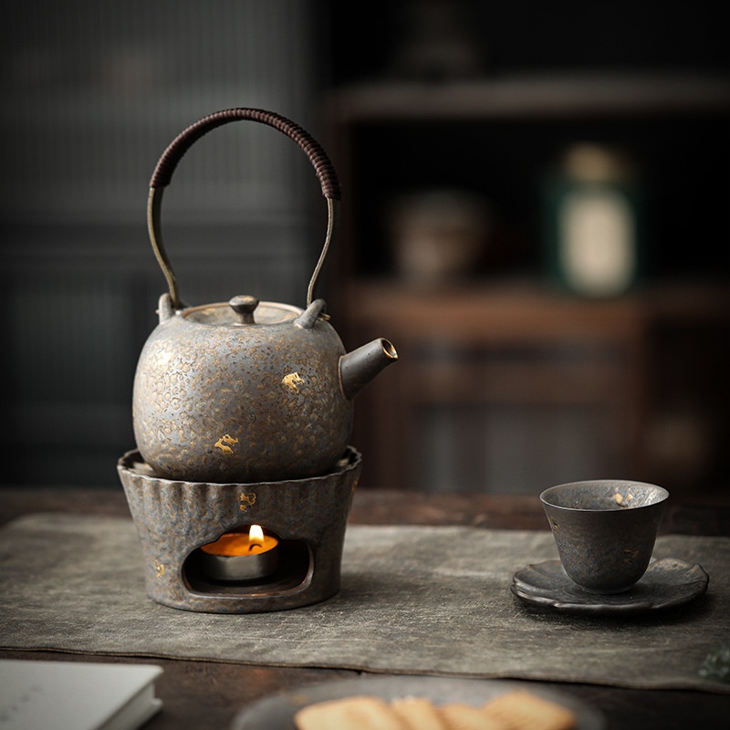 Coarse Pottery Gilded Candle Tea Warmer Setulation Furnace Tea Warmer Base Handle Pot Side Handle Pot Warm Tea Stove