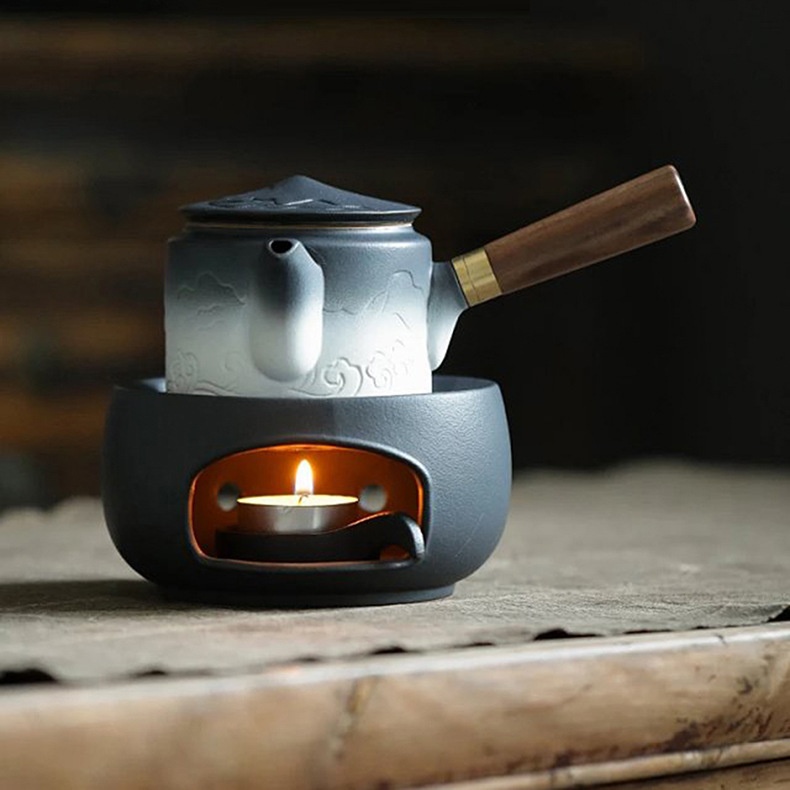 Japanese Tea Warmer Langyu Side Handle Pot Ceramic Tea Warmer Candle Heating Teapot Base Tea Warmer Tea Stove