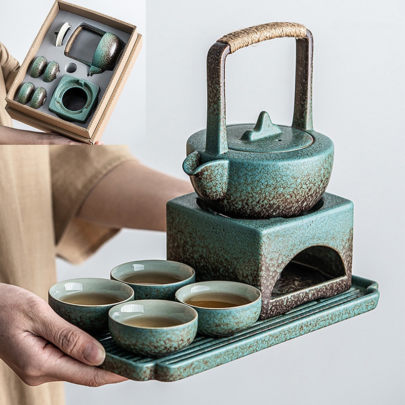 Japanese Style Handle Pot Kung Fu Tea Set Complete Set Of Tea Warmer Ceramic Teapot Gift Box Set Annual Meeting Souvenir Gift