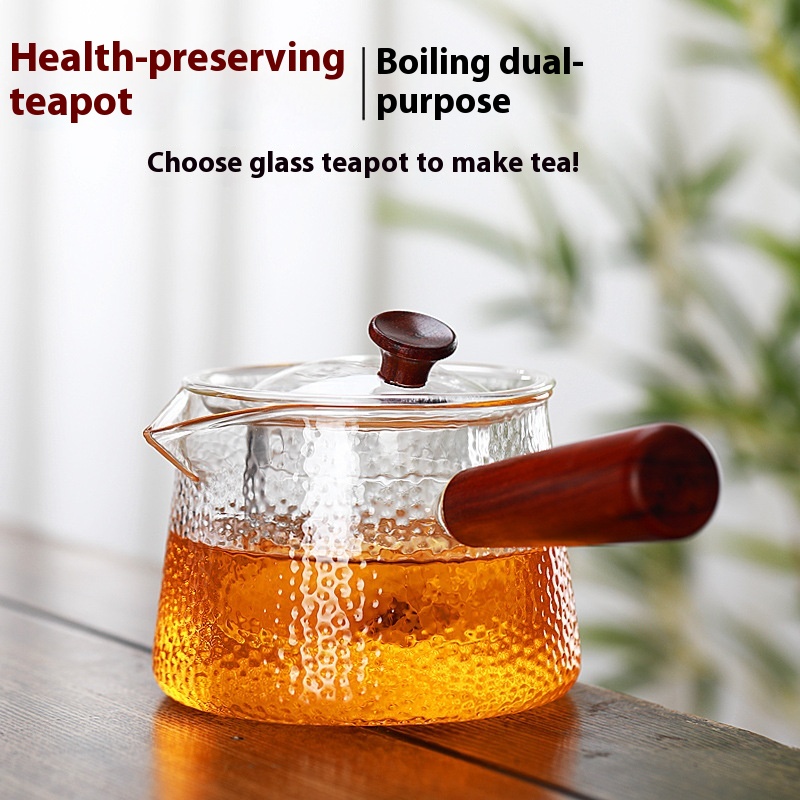 Thickened Glass Teapot For Brewing Tea,Hammer Pattern Side Handle Pot,Household Flower Teapot,High Borosilicate Glass Pot,Teapot Set