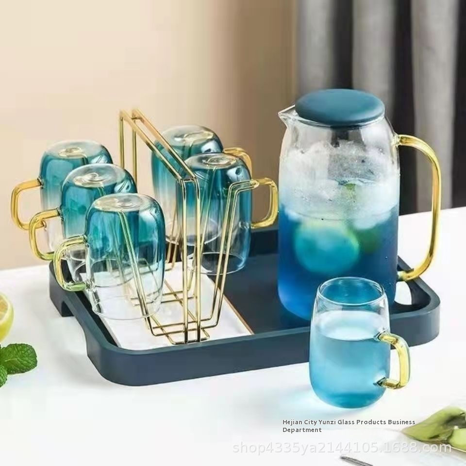 Internet Celebrity Gradient Blue Nordic Marble Pot High Temperature Resistant Household Cold Water Pot Large Capacity Cold Water Pot