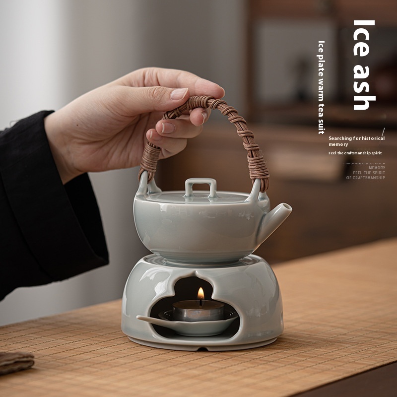 Ice Gray Glaze Japanese Style Warm Tea Stove Ceramic Warm Tea Stove Set Home Tea Making And Roasting Stove Handle Pot Anti-scalding Side Handle Pot