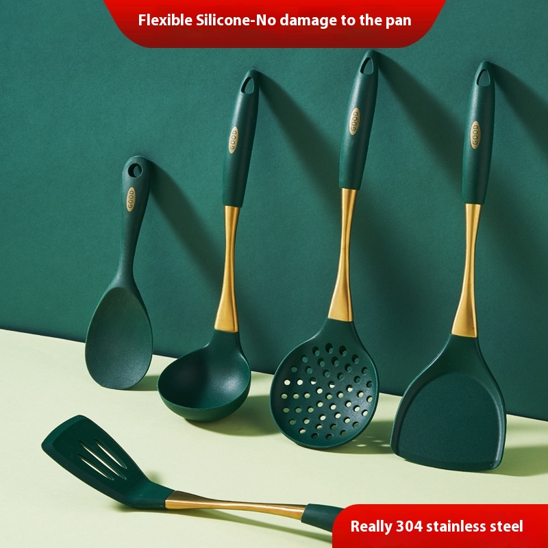 304 Silicone Spatula Household Colander Cooking Spoon Non-stick Pan Special Shovel Rice Spoon High Temperature Frying Shovel Kitchenware Set
