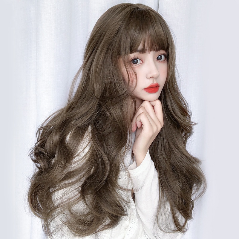 Wig For Women Long Natural Full Head Curly Hair Big Wave Hairstyle Air Bangs Simulation Human Hair Wig