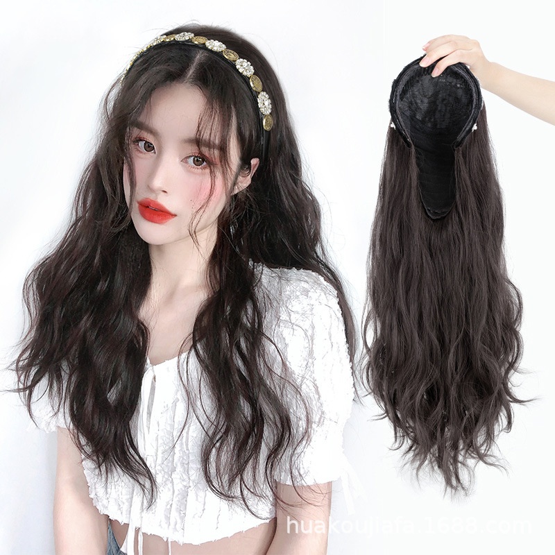 Wigs For Women European And American Long Curly Hair Female Headpiece E-commerce Wigs Water Ripple Hair Detachable Headband Half Headpiece
