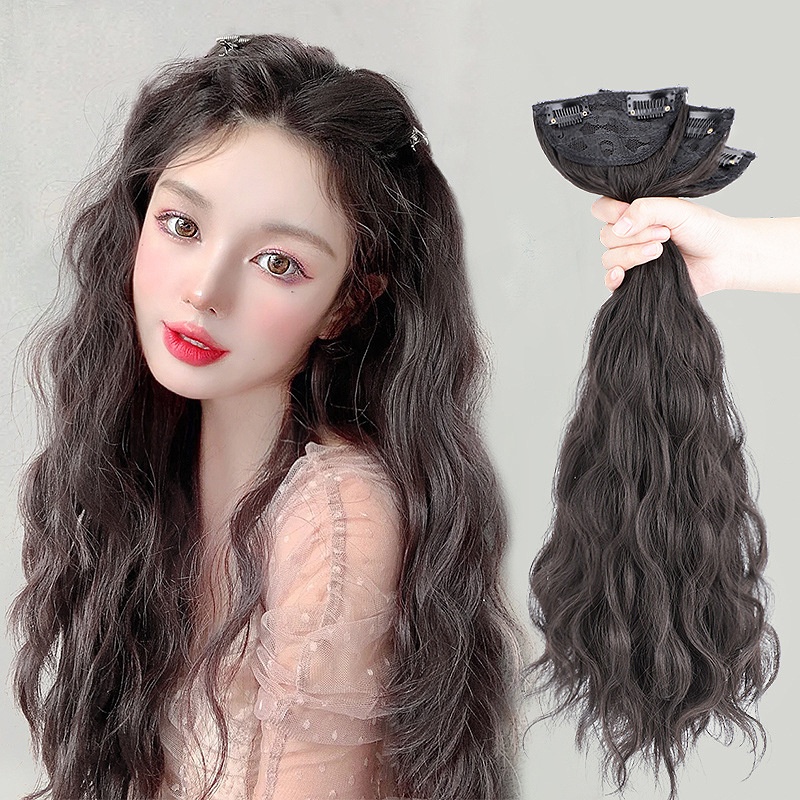 Water Wave Wig Three Pieces Natural Invisible Hair Extensions Fluffy Natural Wool Curls Long Curly Hairs