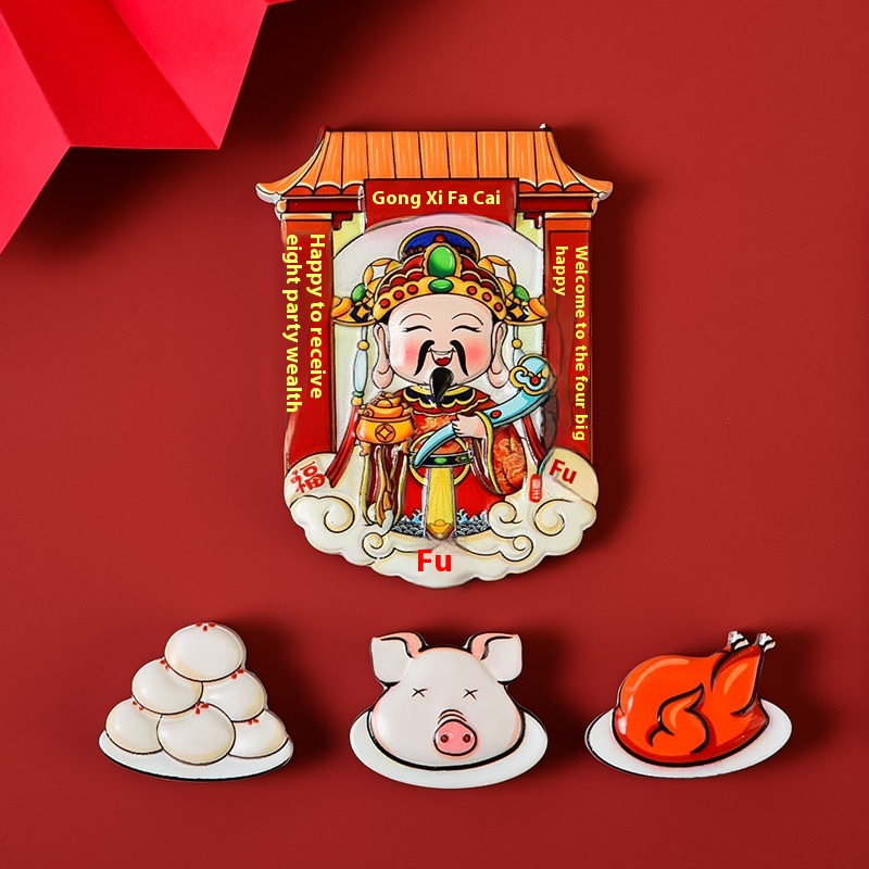 Cool Chinese Style God Of Wealth Refrigerator Stickers Three-dimensional Cartoon Magnetic Stickers Creative Kitchen God Magnetic Stickers National Cultural And Creative Anniversary