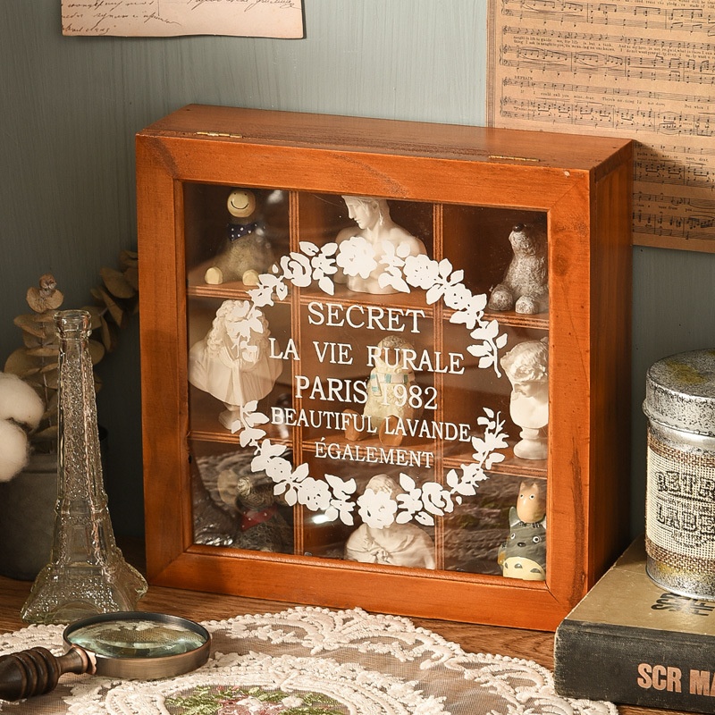 Desktop Acrylic White Print Storage Box Retro Nine-grid Mid-autumn Moon Cake Gift Box Wooden Jewelry Storage