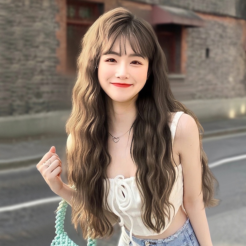 Wig For Women With Long Natural Hair,Full Head Set,Internet Celebrity Vibrato Style,Long Curly Hair,Fluffy Face-shaping Wool Curl Wig Set