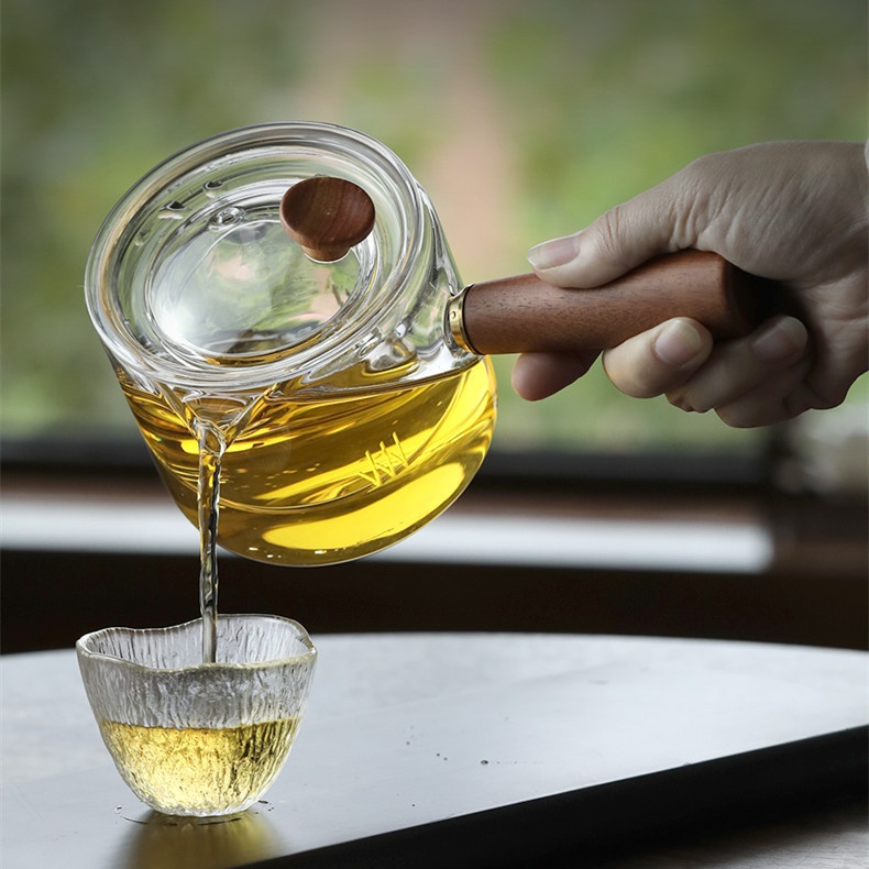 Hejian Wooden Side Handle Glass Teapot Heat-resistant Glass Tea Brewing Teapot Electric Ceramic Furnace Hammer Pattern Glass Pot