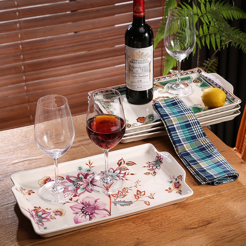 Simple American Ceramic Tray Rectangular Tea Tray Household Fruit Tray European Retro Teacup Teapot Water Storage Tray