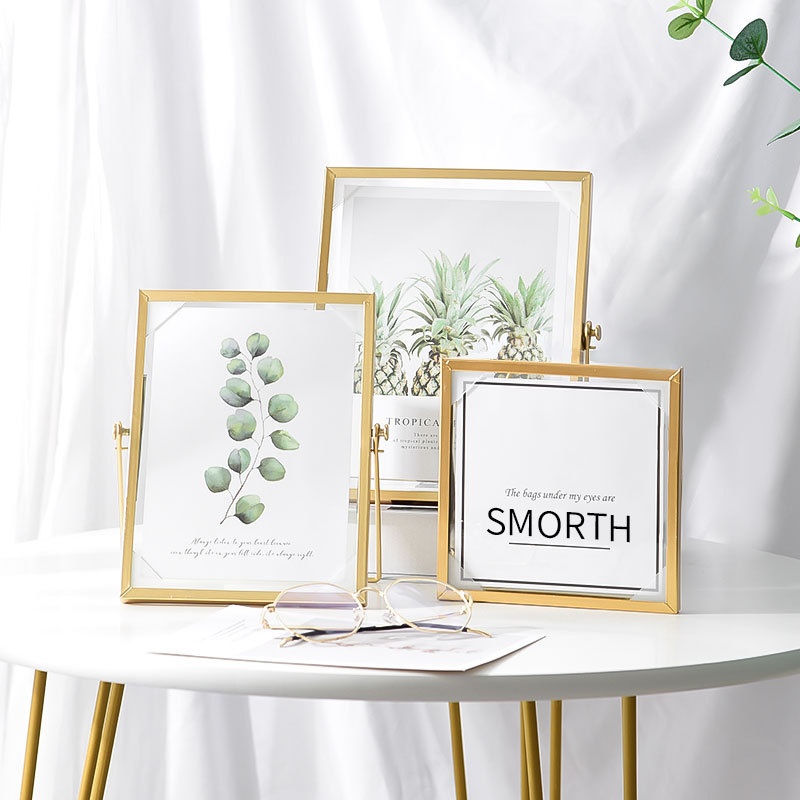 Metal Photo Frame Nordic Gold Iron Picture Frame467 Inch Three-dimensional Glass Photo Frame Table Photo Frame
