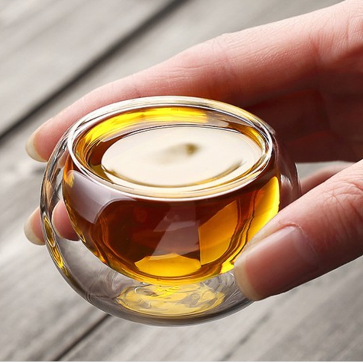 Hejian SJapanese Double-layer Heat-resistant Glass Small Tea Cup50ml Household Transparent Tea Cup Kung Fu Tea Set