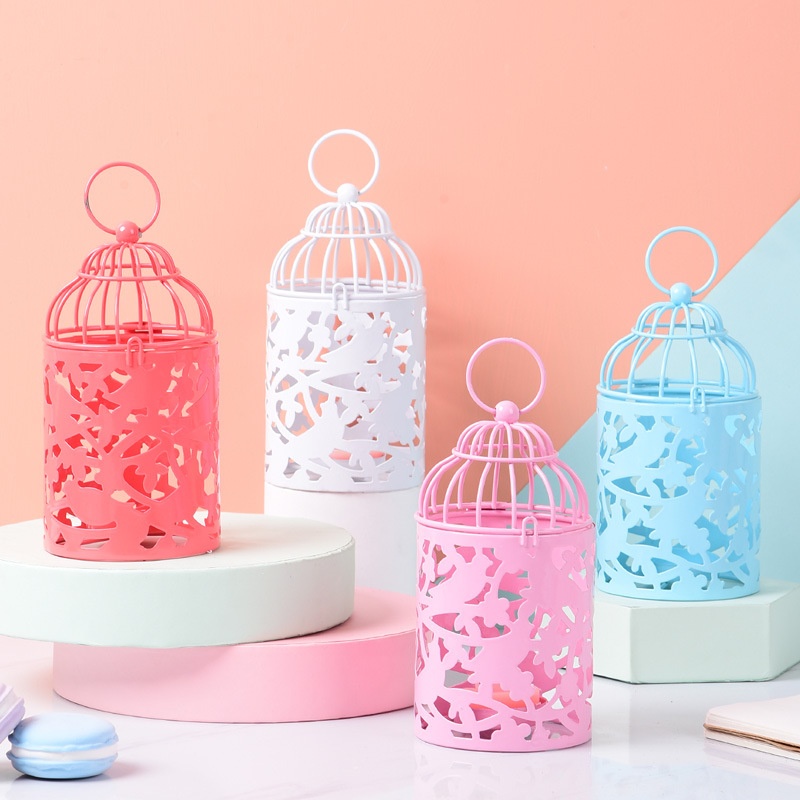 Hollow Pattern Bird Cage Candle Holder Creative Home Furnishings European Style Decoration Iron Art Can Hold Candles Metal Candle Holder