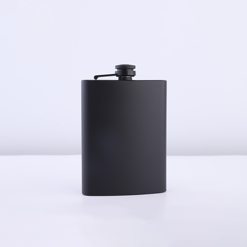 Spray Painted Black Matte All Black8 Oz Stainless Steel Hip Flask Portable Set For Outdoor Use