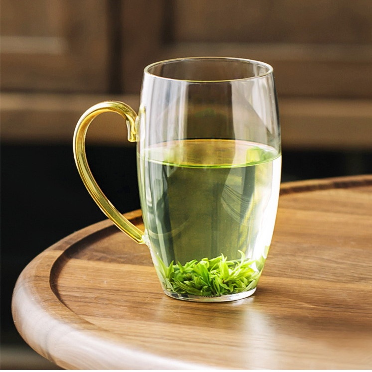 Heqi With Color Handle High Temperature Resistant Glass Green Tea Cup Home Office High Value Single Layer Glass Cup Transparent Water Cup