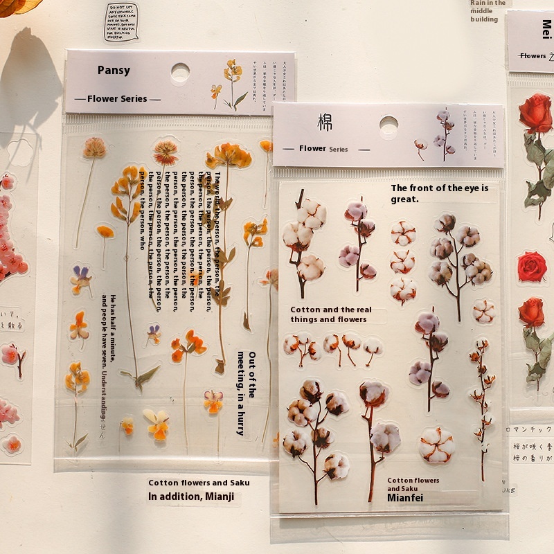 Mr.Paper PETSticker Flower Series2 Small Fresh Plant Notebook DIYSpecial Shaped Decorative Material Stickers6 Types