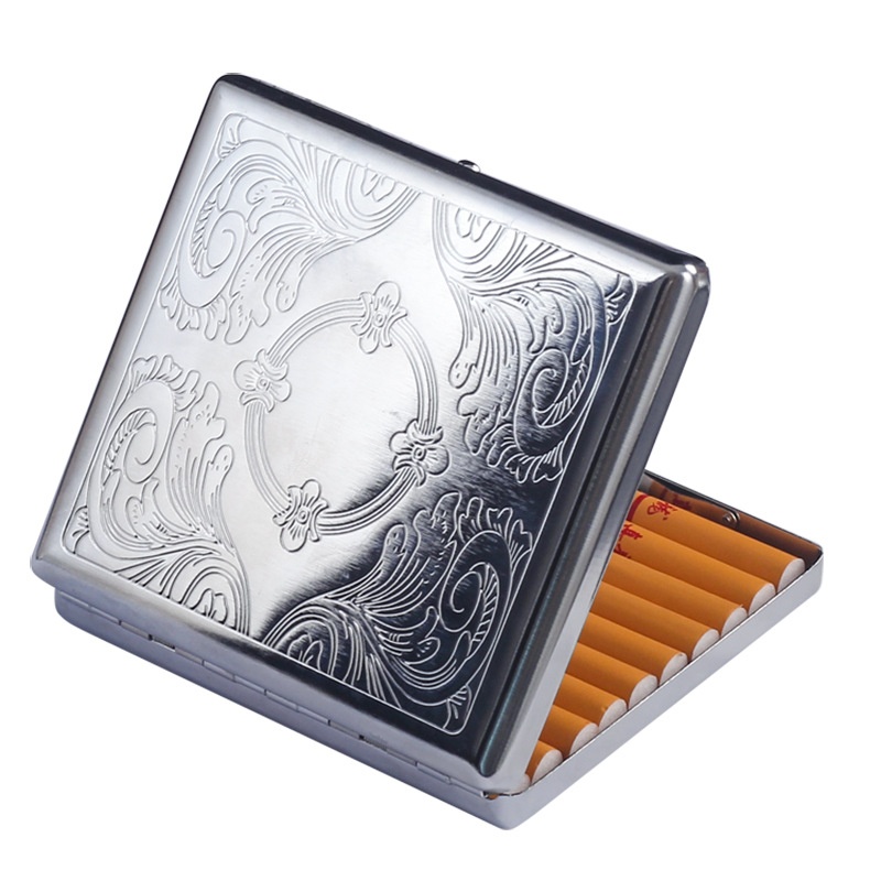 20-pack Metal Cigarette Case Stainless Steel Embossed Portable Pressure-resistant Cigarette Case Men's Rough Cigarette Fashionable Personality Storage Box