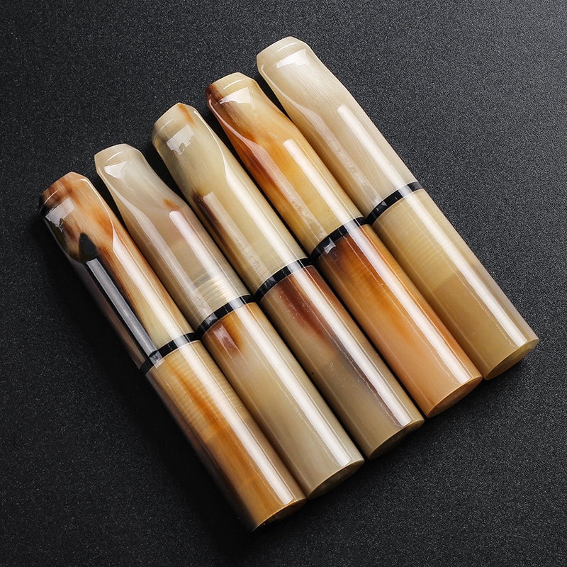 9mm Activated Carbon Filter Cigarette Holder Natural Yak Horn Circulation Filter Change Core Type Coarse And Fine Cigarette Dual-purpose Cigarette Holder Portable