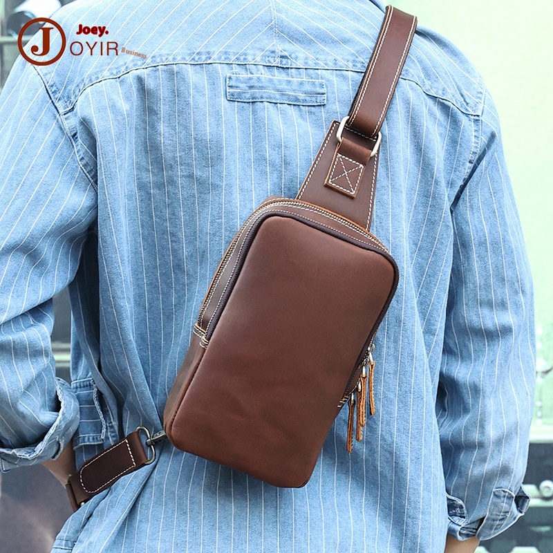 Crossbody Bag Men's Crazy Horse Leather Retro Men's Casual Shoulder Bag Multifunctional Genuine Leather Chest Bag Men's Bag