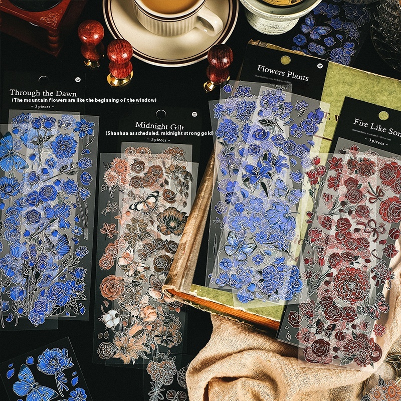 Infeel.Me PETStickers Shanhua Rufei Series Retro Hot Silver Flower Notebook Material3 Pieces Into4 Types