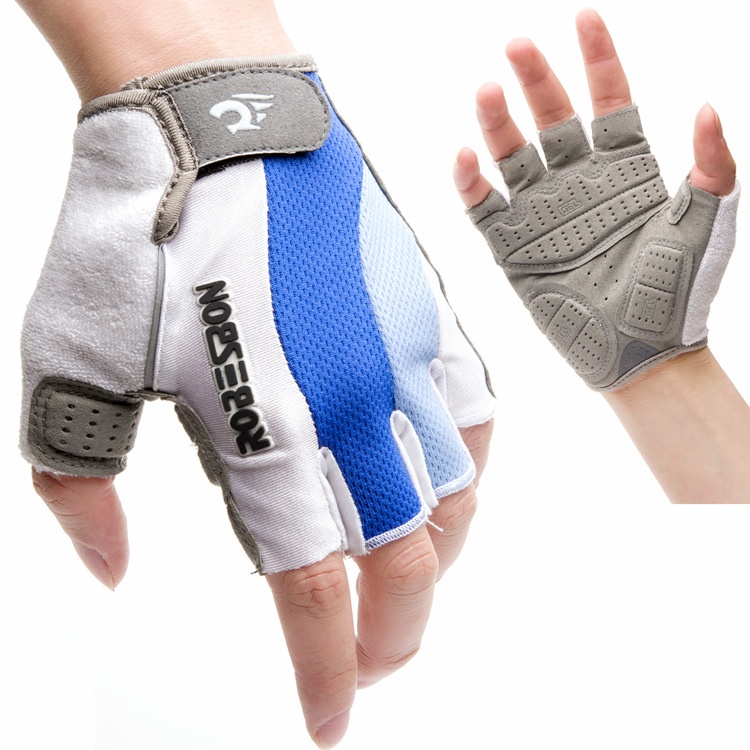 SCycling Gloves Silicone Pads Short Finger Outdoor Sports Bicycle Non-slip Blue And White Half Finger Gloves