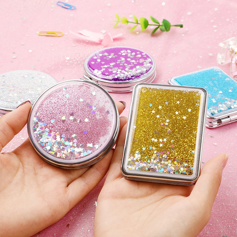 Creative Quicksand Internet Celebrity Small Mirror Cute Girlish Cartoon Double-sided Portable Makeup Mirror Small Gift
