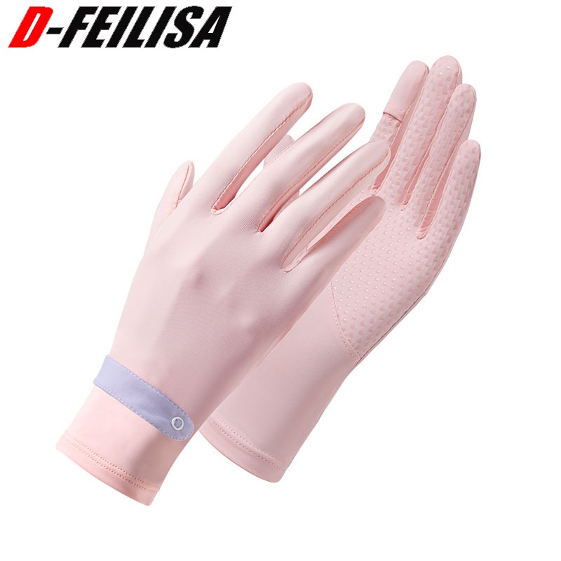 Summer Sun Protection Gloves For Women UVProtection Thin Ice Silk Cool Breathable Driving And Cycling Non-slip Exposed Two-finger Gloves