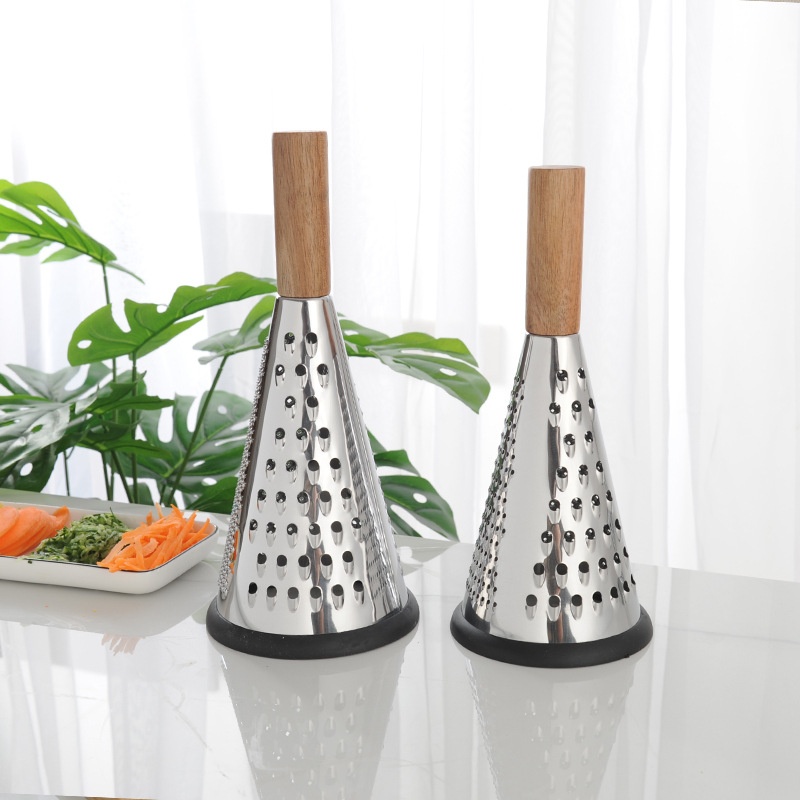 Wooden Handle Three-sided Conical Stainless Steel Vegetable Grater Carrot Grater Cheese Grater