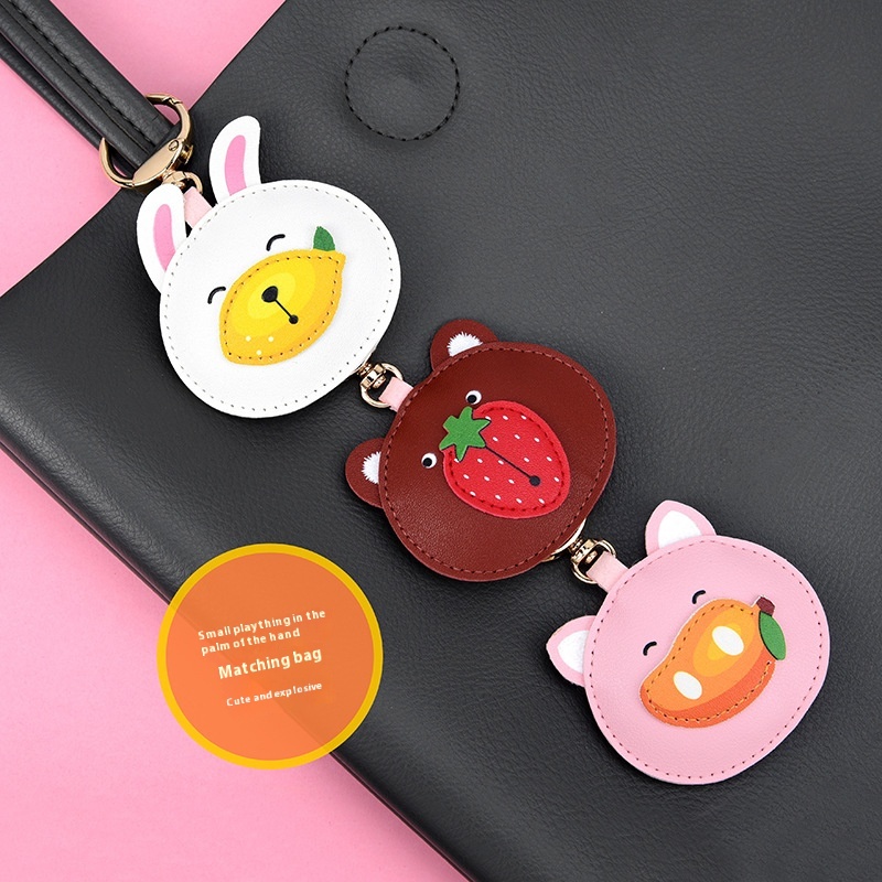 Fruit Animal Keychain Creative Strawberry(Bear)Fun Cute Leather Keychain Pendant Bag Ornament Gift