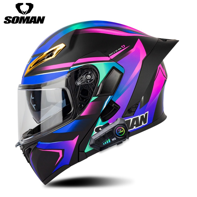 SOMANMotorcycle Bluetooth Helmet Double Lens Flip-Up Helmet Cycling Four Seasons Full Face Helmet SM955-SBluetooth Helmet3 C