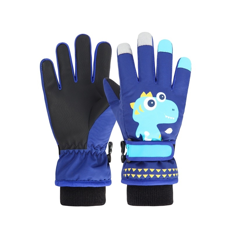 Children's Ski Gloves Cartoon Five-finger Primary School Students Play In The Snow Outdoor Dinosaur Thick Warm Cycling Boy Gloves