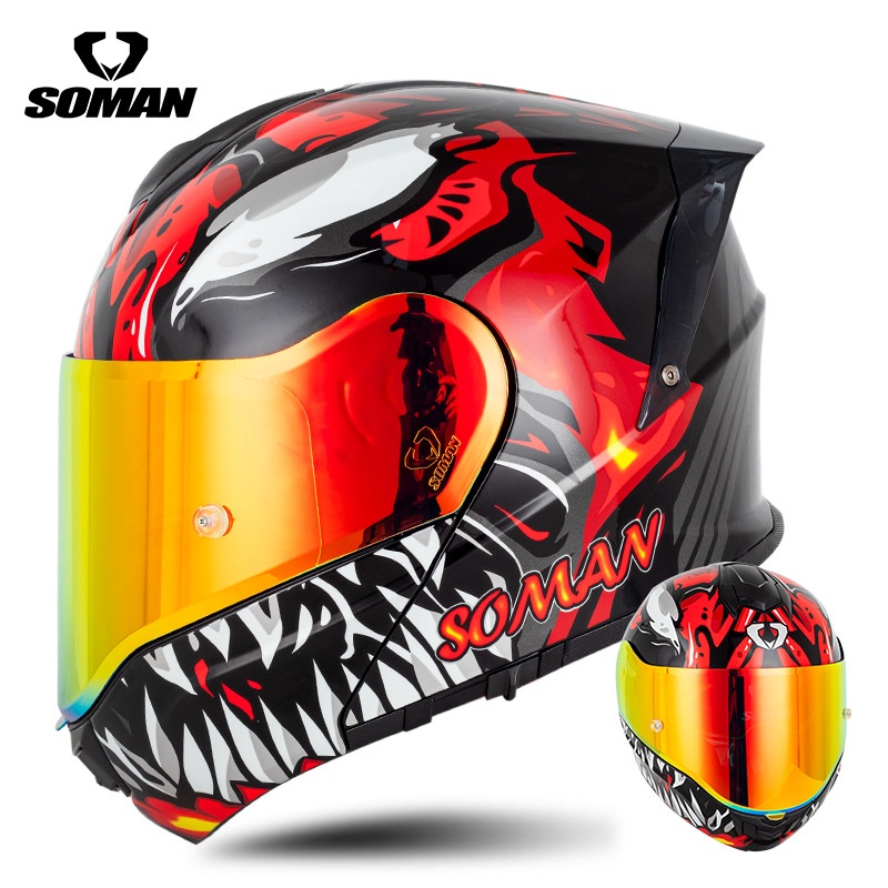 SOMANMotorcycle Helmet Flip-up Helmet Men's And Women's Double-lens Helmet Full-coverage Four-season Motorcycle Safety Helmet