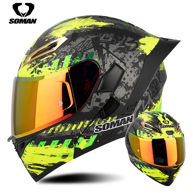 SOMANMotorcycle Helmet Riding Motorcycle Full Helmet Double Lens Flip Face Helmet Upgrade SM955 SWith Color Film