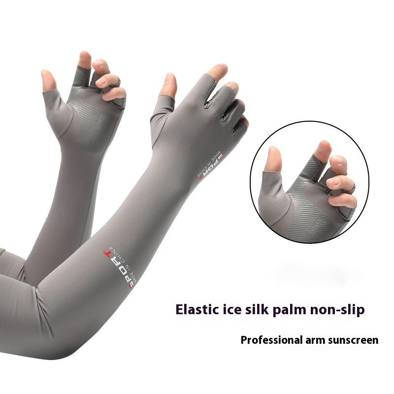 Sunscreen Ice Sleeves Men And Women Summer Ice Silk Gloves Takeaway Fishing Two-finger Anti-ultraviolet Extended Thin Cycling Ice Sleeves