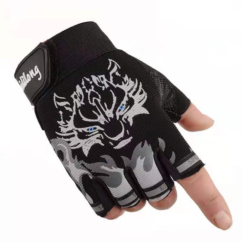 Cycling Half-finger Gloves Men's And Women's Wolf Head Fitness Gloves Outdoor Breathable Thin Tactical Children's Gloves