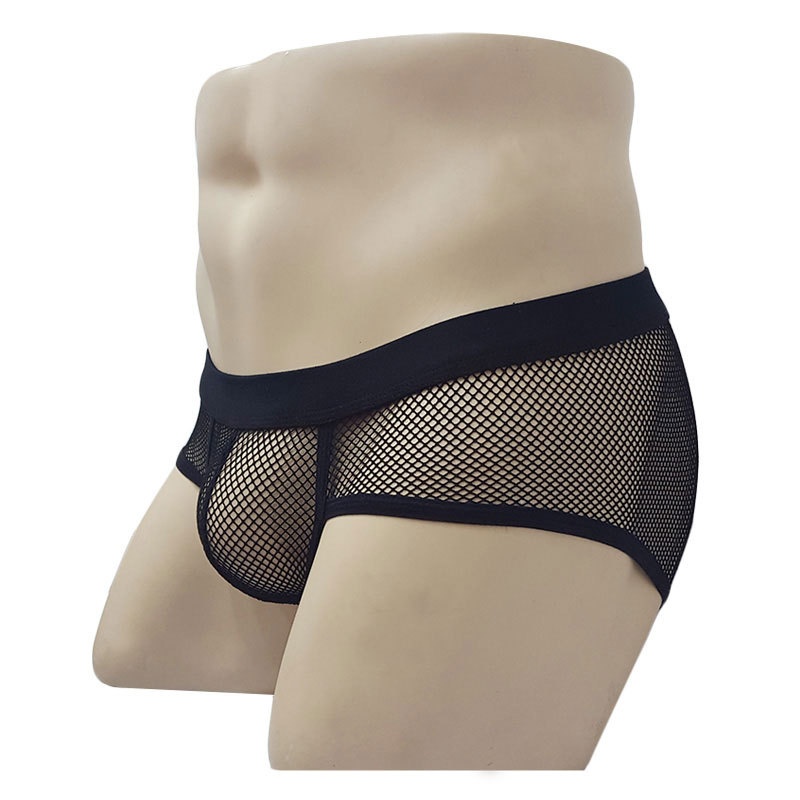 Men's Underwear Men's Briefs Mesh Breathable Low Waist Fully Transparent Shorts Sexy Solid Color Mesh Shorts Head Fun