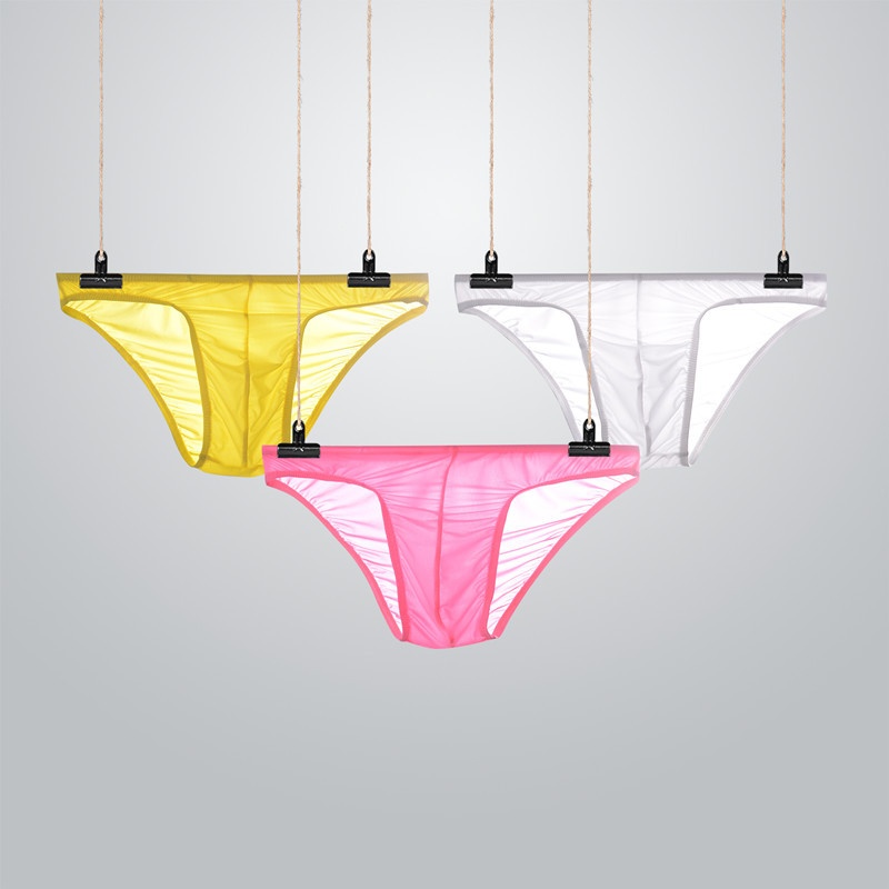 Men's Underwear Men's Ice Silk Briefs Low Waist Sexy Translucent Small Briefs Summer Breathable Cool Pants Trousers