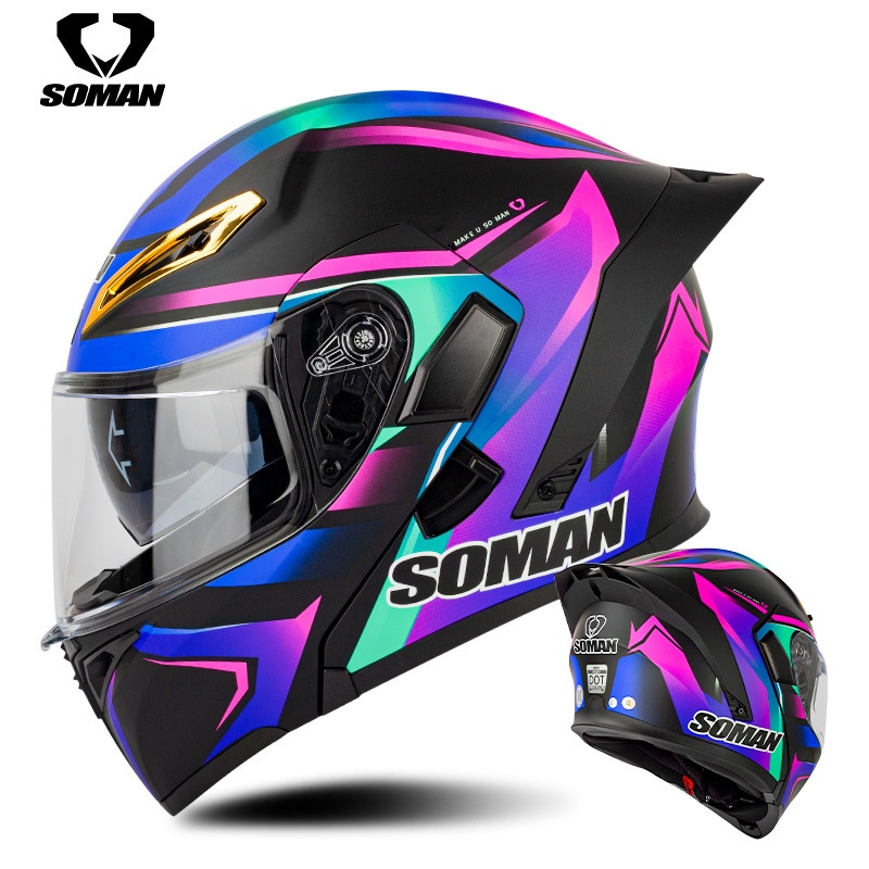 SOMANMotorcycle Double Lens Helmet Men's And Women's Flip-up Helmet Full Helmet Four Seasons Riding Motorcycle Safety Helmet SM955-S