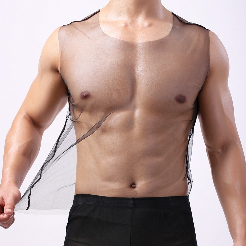 Men's Vest Mesh Fully Transparent Sexy I-shaped Vest Summer Loose Sexy Wide Shoulder Underwear