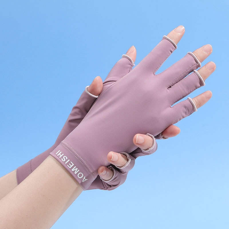 Summer Sun Protection Gloves Ice Silk Gloves Ladies Manicure Outdoor Cycling Fishing Driving Cycling Sunshade Half Finger Gloves