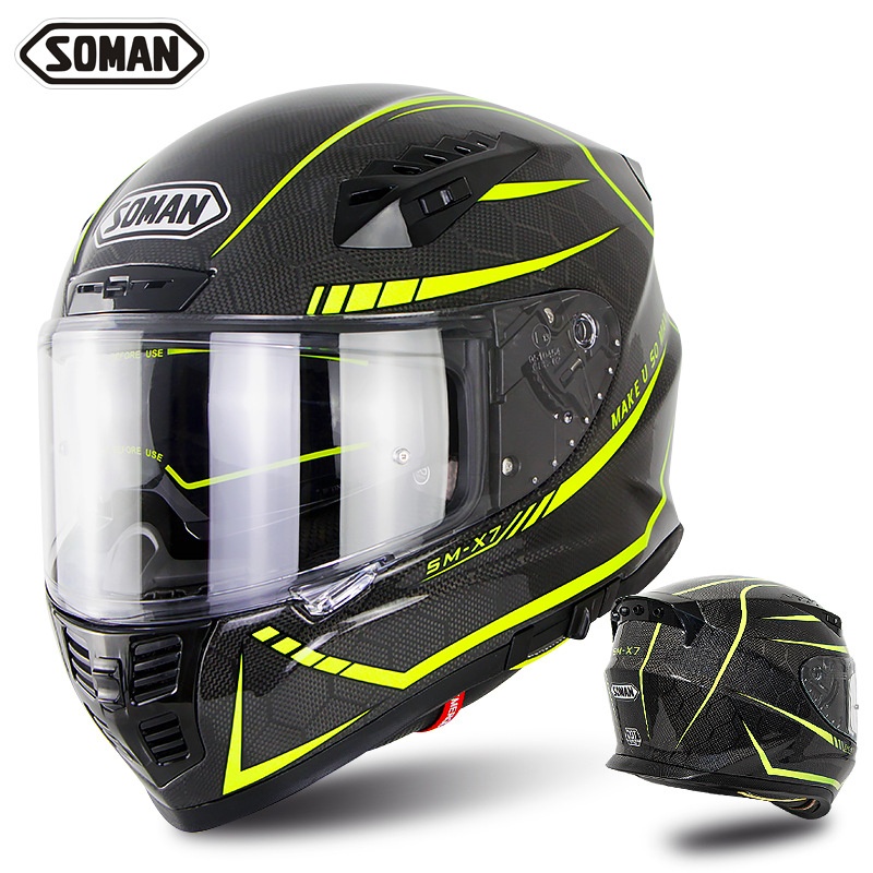 SOMANMotorcycle Helmet Double Lens Snake Pattern Carbon Fiber Helmet Outdoor Men And Women Motorcycle Riding Full Helmet SM-X7