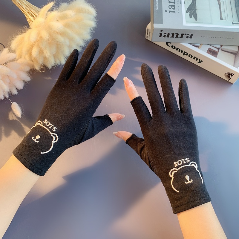 Summer Sun Protection Gloves For Women Thin Spring And Autumn Driving And Cycling Anti-ultraviolet Breathable Non-slip Two-finger Gloves
