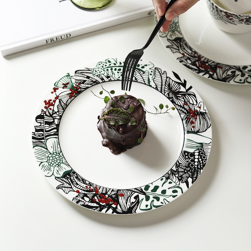 European Light Luxury Retro Relief Ceramic Tableware Creative Bone Porcelain Steak Soup Plate Rice Bowl Plate Hotel Restaurant Home