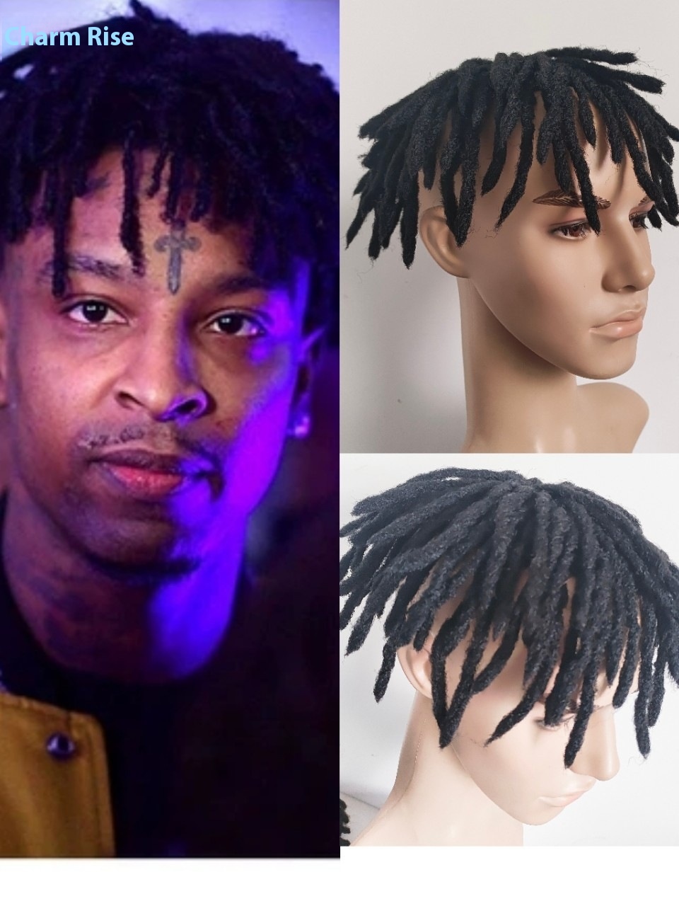Black Perm Wig Piece European And American African Dreadlocks Foreign Trade Wig Men's Short Hair One-piece Hair Extension Handmade Hair Replacement Piece