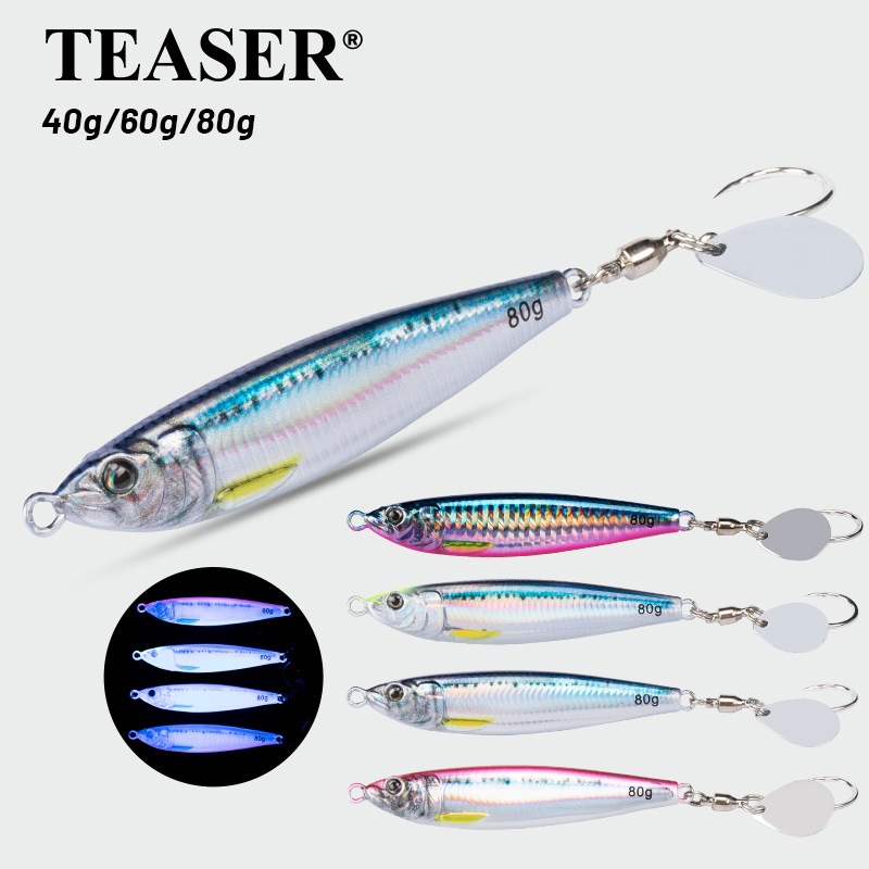 Small Jack Boat Fishing Spanish Mackerel Iron Plate With Rotating Sequ Single Hook Iron Plate Bait60g80g UVSea Fishing Lure Tuna Bait